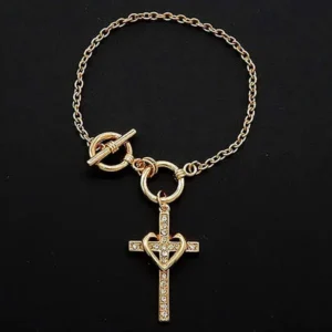 35mm Heart and Cross Pendant Bracelet