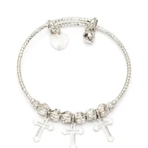 Kid Size Cross Charm Stainless Steel Bangle