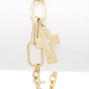 Engraved Cross Charm Stainless Steel Bracelet