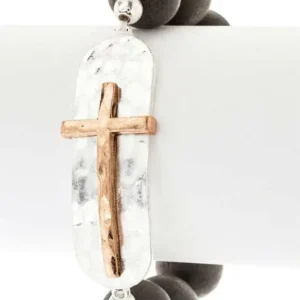 2 Tone Cross Charm Stretch Bracelet