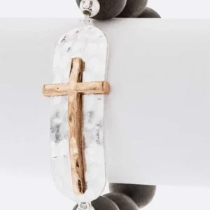 2 Tone Cross Charm Stretch Bracelet