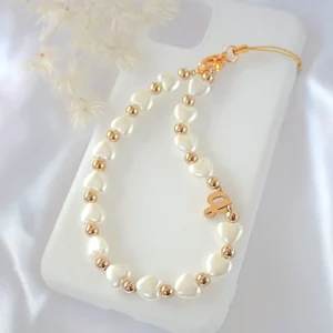 18K Custom Initial | Heart Pearls Beaded Lanyard