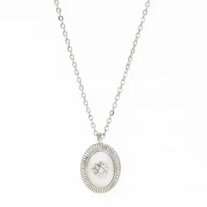 Stainless Steel Silver Stone Flower Necklace for Women