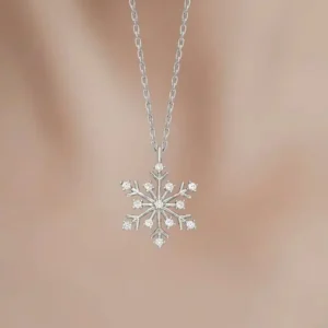 925 Sterling Silver Snowflake Necklace with White Stone