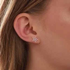 925 Sterling Silver Snowflake Earrings with Zircon Stones for Women
