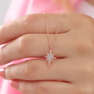 925 Sterling Silver North Star Necklace with Zircon Stones Rose Gold Plated