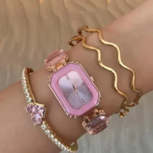 Womens Crystal Stone Watch | Adjustable Sliding Bracelet