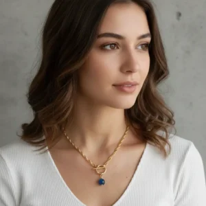 Natural Stone Front Lock Chain Necklace Elegant Minimal Fashion Jewelry Gift for Her