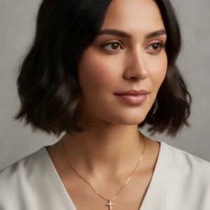 Zircon Stone Cross Necklace Elegant Minimal Women Jewelry