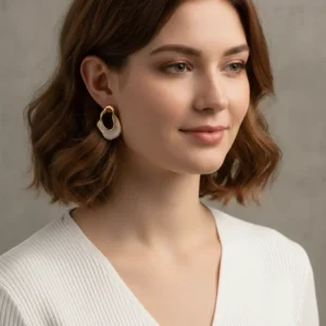 Asymmetric Plaid Enamel Gold Tone Earrings for Women Modern Stylish Jewelry