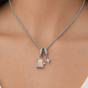 Stainless Steel Silver Baguette Charm Necklace for Women