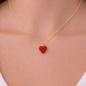 Stainless Steel Red Murano Heart Necklace for Women