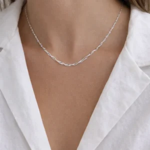 Stainless Steel Unisex Silver Singapore Chain Necklace 45 cm