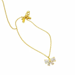 Stainless Steel Zircon Bow Necklace for Women