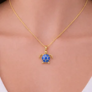 Stainless Steel Blue Sea Turtle Necklace for Women