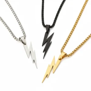 Stainless Steel Silver Woven Chain Lightning Necklace