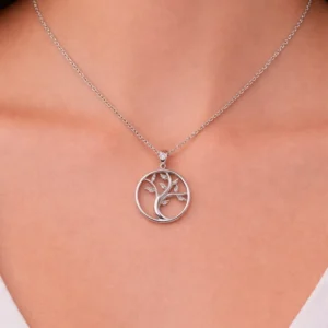 925 Sterling Silver Tree of Life Necklace with Swarovski Stone Certified