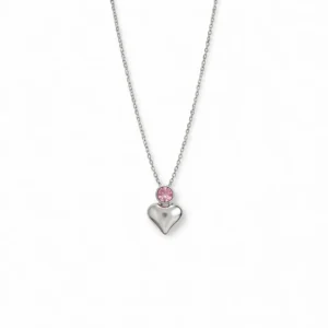 Stainless Steel Pink Stone Heart Necklace for Women