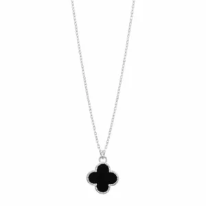 Stainless Steel Silver Black Clover Necklace for Women