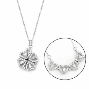 Stainless Steel Zircon Stone Opening Clover Necklace