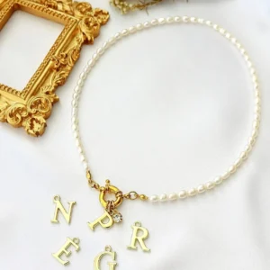 18K Custom Initial | Freshwater Pearls Front Opening Choker