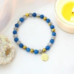Blue Kyanite Elastic Bracelet | 24K Lotus Flower