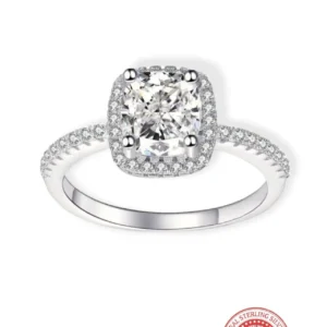 925 Silver Halo Emerald Ring