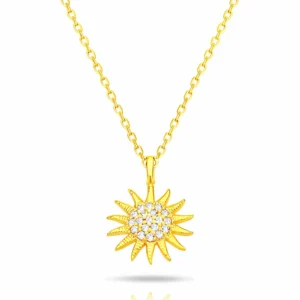 925 Sterling Silver Sun Necklace with White Stone Elegant Celestial Pendant Minimal Silver Gift for Her