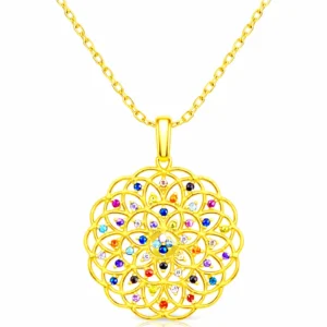 925 Sterling Silver Flower of Life Necklace Sacred Geometry Pendant Spiritual Silver Gift for Her