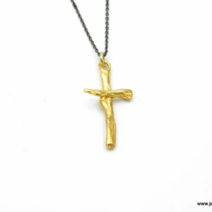 Gold Twig Cross Necklace: Olive Branch Pendant, Symbol of Peace