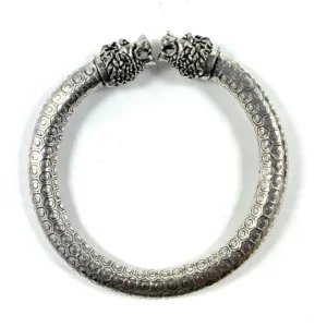 Antique Norse Bracelet With Lion Heads & Hexagon Pattern