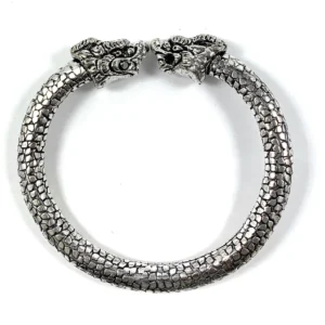 Antique Norse Viking Bracelet With Lion Heads & Snake Pattern