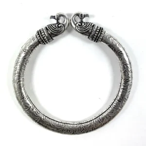 Antique Norse Peacock Head Viking Bracelet With Leaf Pattern