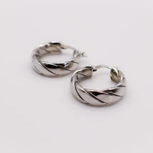 Italian Twisted Texture Silver Hoop Earrings Elegant Womens Jewelry