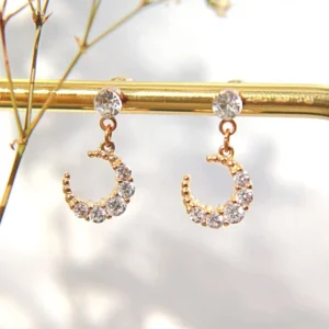 24K Moon CZ Stud Earrings