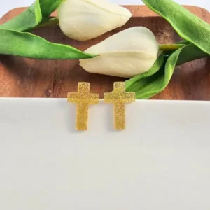 Cross Studs - Gold Glitter