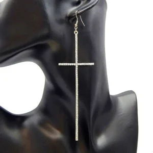 Long Huge Cross Rhinestone Dangle Earrings