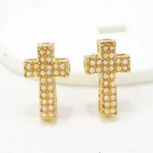 Faux Pearls Cross Stud Earrings