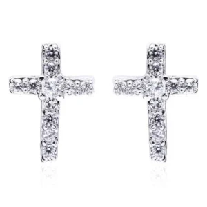 Chick Cubic Zirconia CZ Cross Stud Earrings
