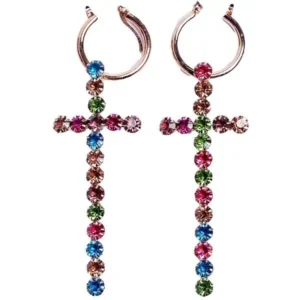 Big Cross Rhinestone Mini Hoop Earrings