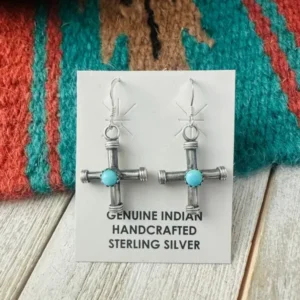 Navajo Sterling Silver & Turquoise Cross Dangle Ea