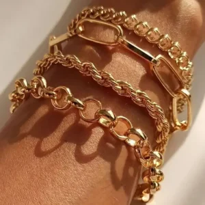 Elegant Italian Chain Bracelet Set - Four Piece Layered Adjustable Fashion Jewelry Gift for Her