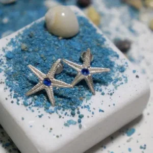 Starfish Earrings: Sterling Silver with Blue Zircon | Nature Inspired Jewelry