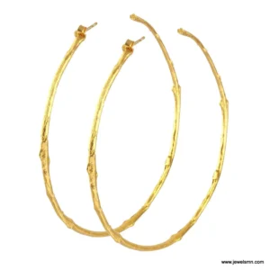 Boho Gold Plated Hoop Earrings with Olive Twig Design - Lightweight Silver