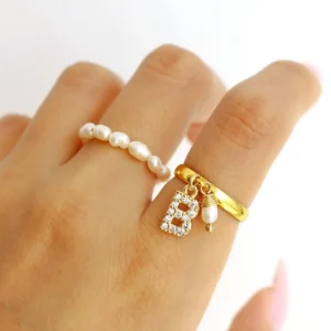 Custom Initial & Natural Crystals | 24K Adjustable Ring
