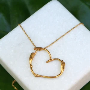 Nature-Inspired Heart Necklace, Real Jasmine Flower (Gold Plated)