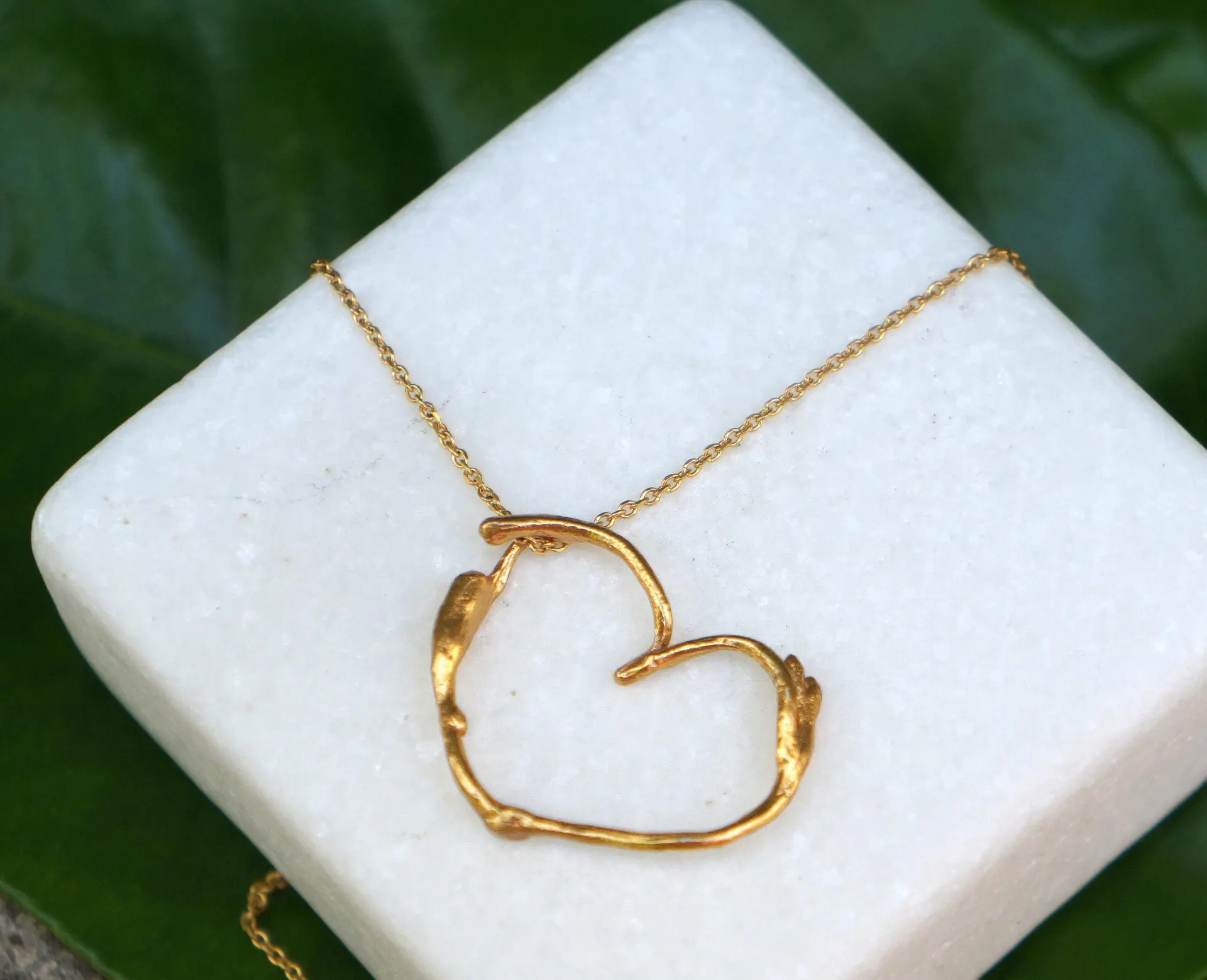 Nature-Inspired Heart Necklace, Real Jasmine Flower (Gold Plated)