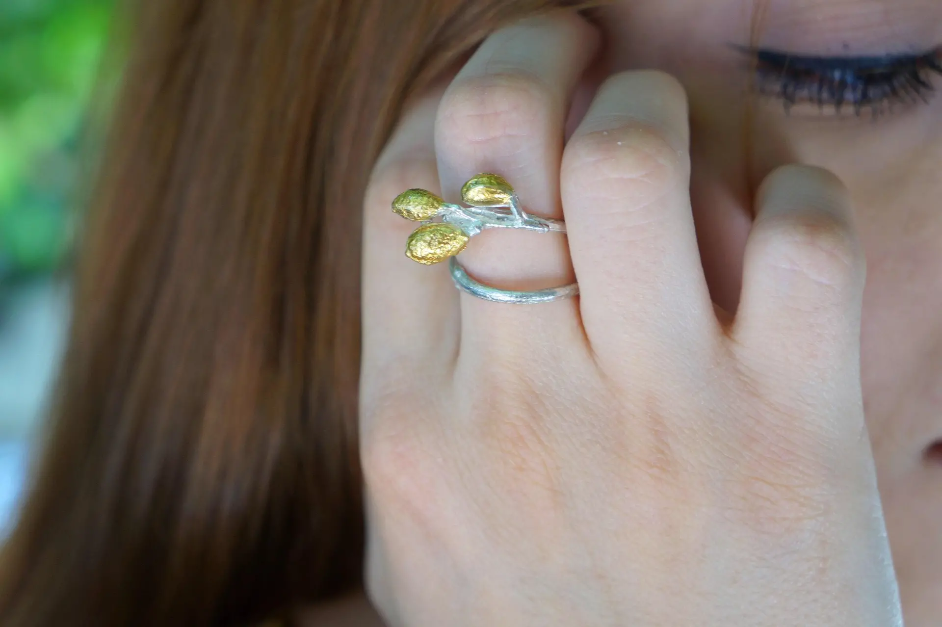 Adjustable Leaf Ring - Handmade Olive Branch Sterling Silver - Image 2