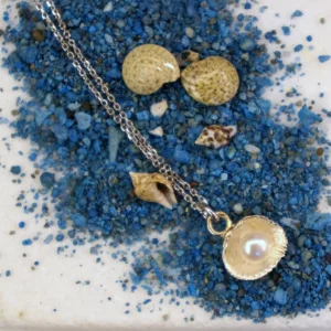 Nature-Inspired Sterling Silver Necklace with Freshwater Pearl - Dainty Handmade Jewelry