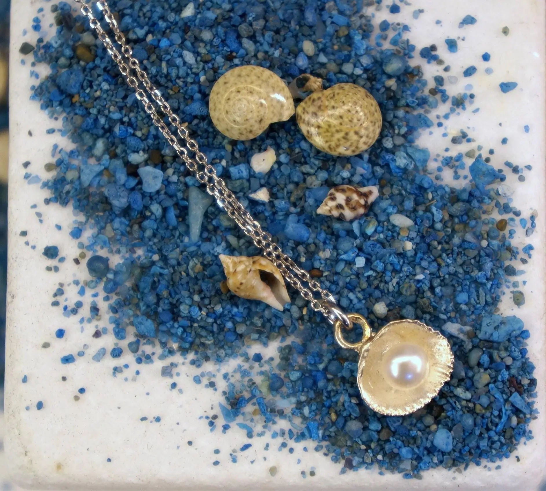 Nature-Inspired Sterling Silver Necklace with Freshwater Pearl - Dainty Handmade Jewelry